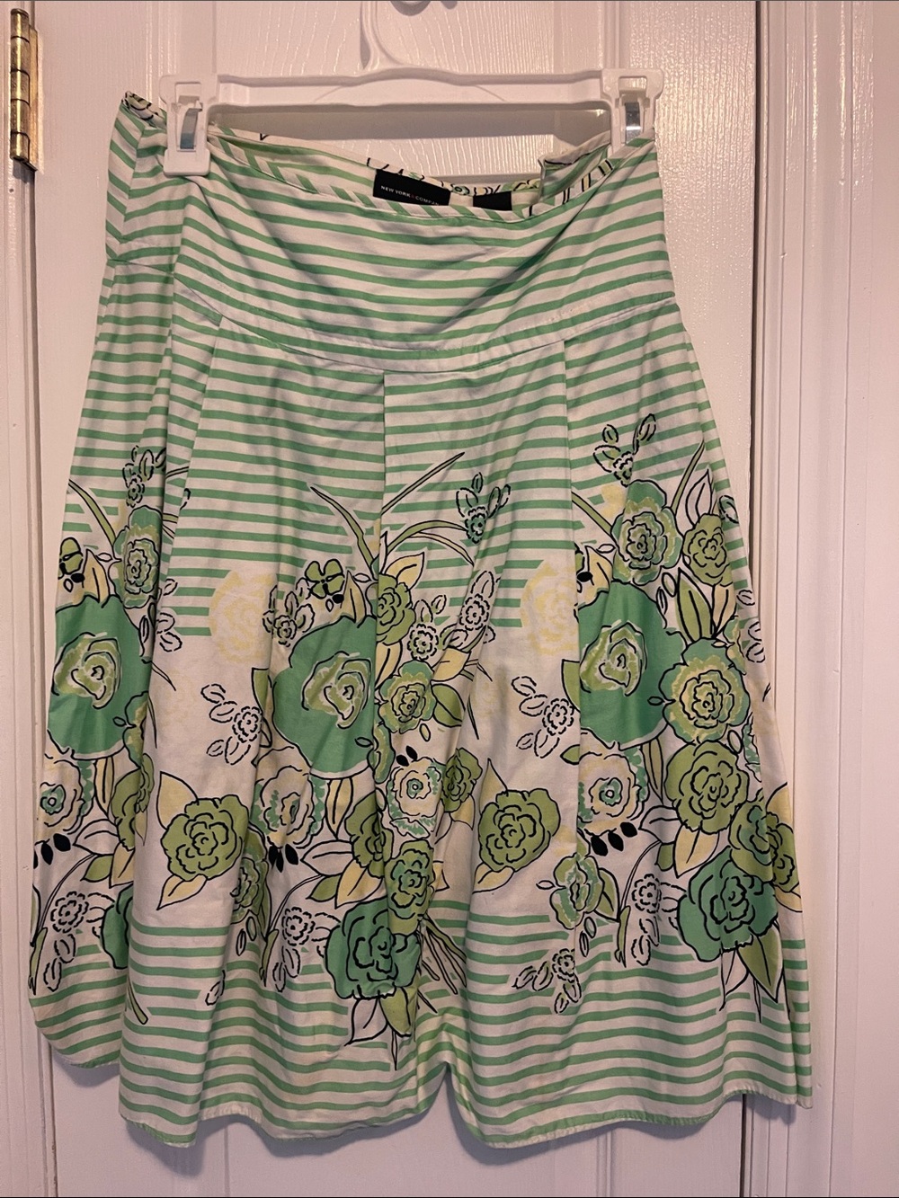 New York & Company Mint Green Striped Floral A-Line Skirt
